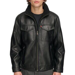 NWT Levi's Mens Faux Shearling Lined Rancher Black Faux Leather Jacket Medium
